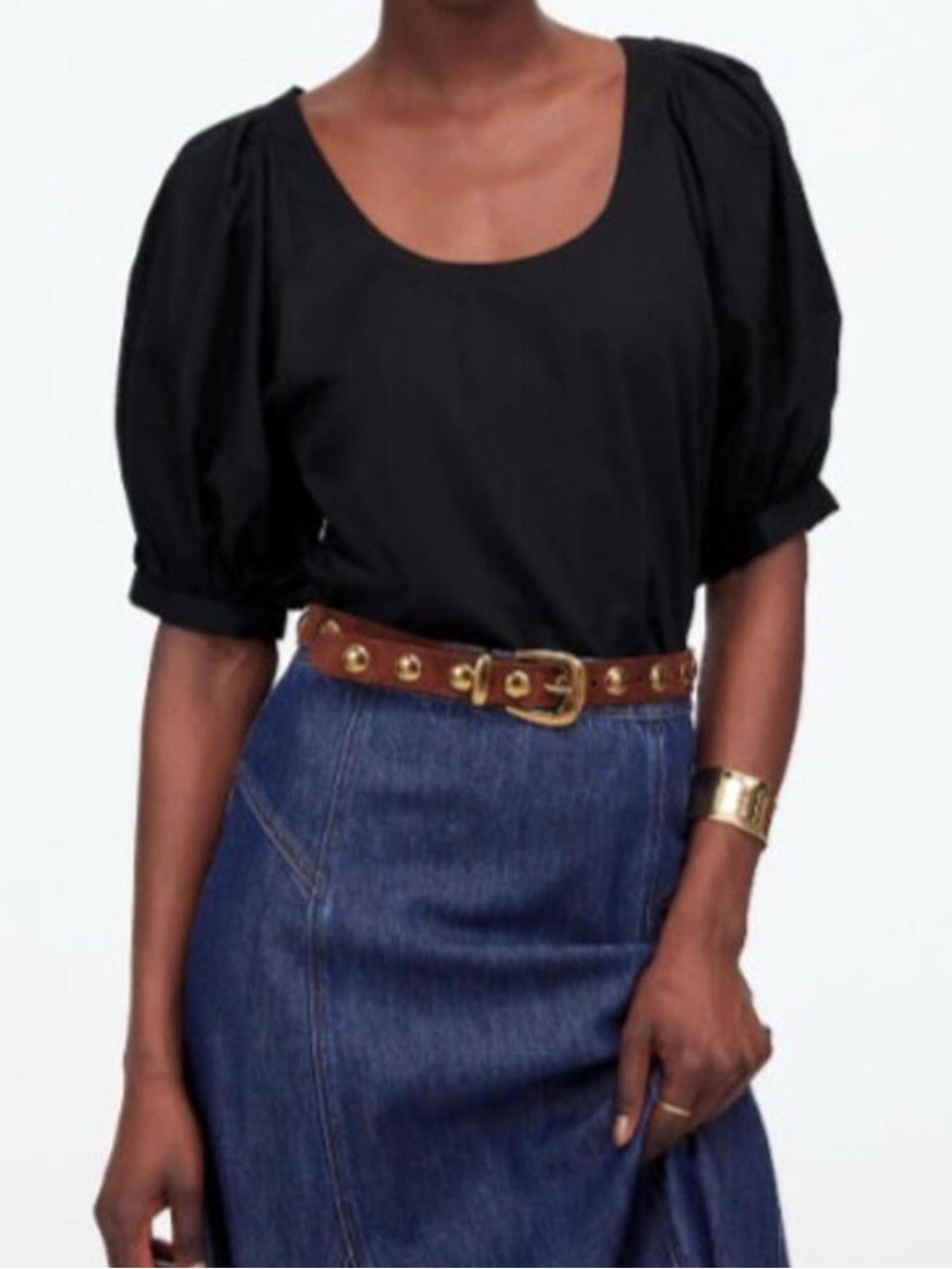 Madewell Black Puff Sleeve Square Neck Top Size XS